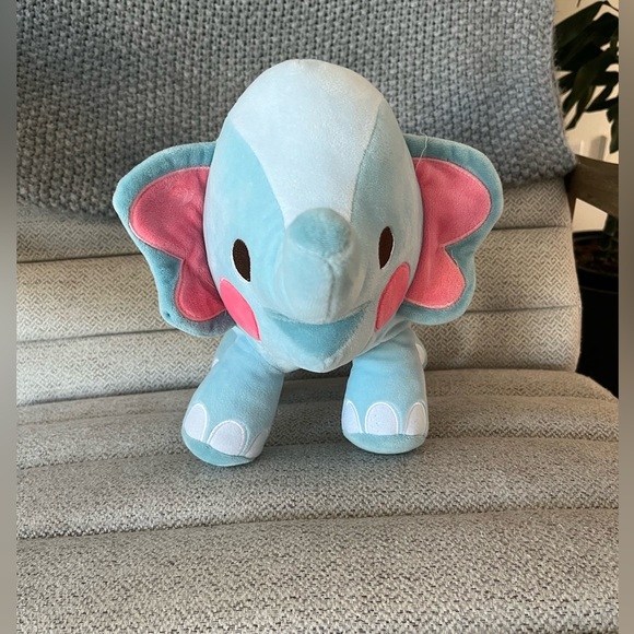 Fao Schwarz Baby Elephant Plush Blue Pink Stuffed Animal Floppy Ears 2018 15" - Picture 1 of 8